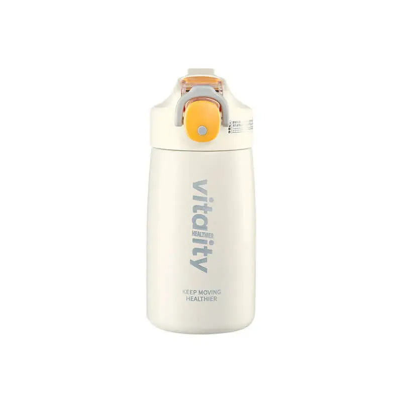 Large-capacity Simple Pop-lid Vacuum Flask, 304 Stainless Steel Sports Water Cup For Boys And Girls | Color: Beige | Capacity...