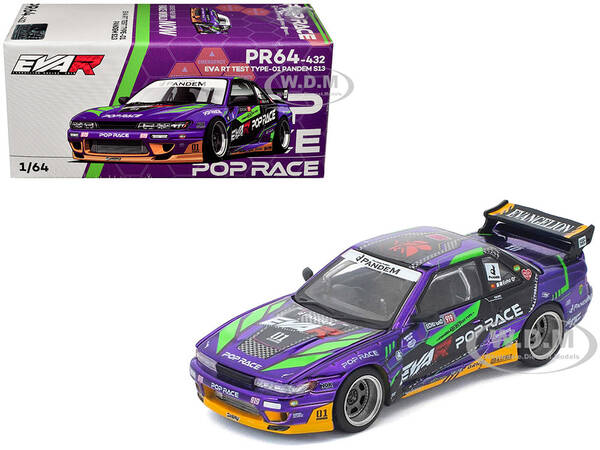 Pandem S13 RHD (Right Hand Drive) EVA RT Test Type-01 Purple Metallic with Graphics 1/64 Diecast Model Car by Pop Race