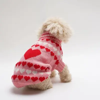 Heart Pattern Pet Sweater, Cute Pet Knitwear, Pet Clothes for Small Medium Large Dogs & Cats, Dog Lapel Sweater, Dog & Cat Cl...