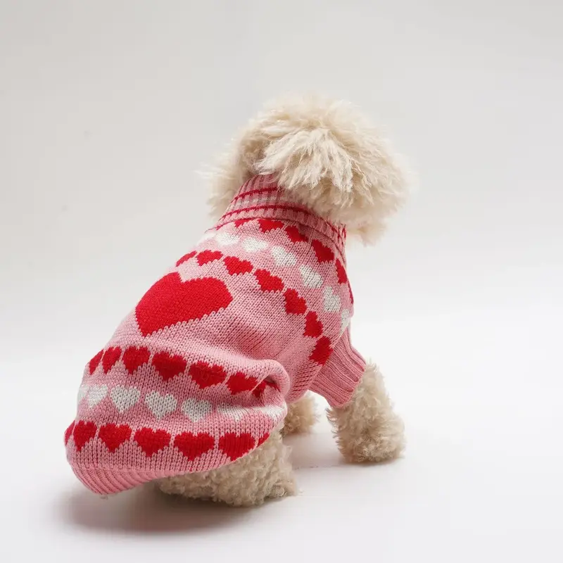 Heart Pattern Pet Sweater, Cute Pet Knitwear, Pet Clothes for Small Medium Large Dogs & Cats, Dog Lapel Sweater, Dog & Cat Cl...