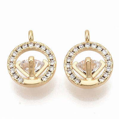 Brass Micro Pave Clear Cubic Zirconia Charms