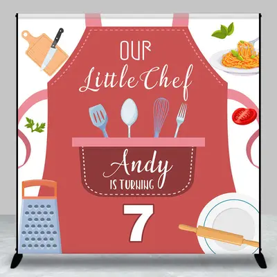 Aperturee Little Chef Apron Custom Name 7th Birthday Backdrop - Aperturee