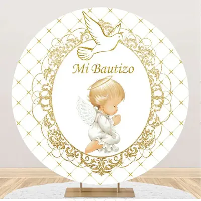 White Gold Angel Baby Mi Bautizo Baptism Backdrop