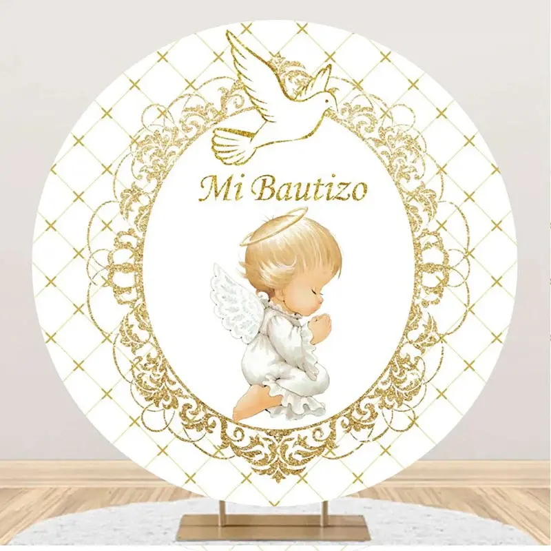 White Gold Angel Baby Mi Bautizo Baptism Backdrop