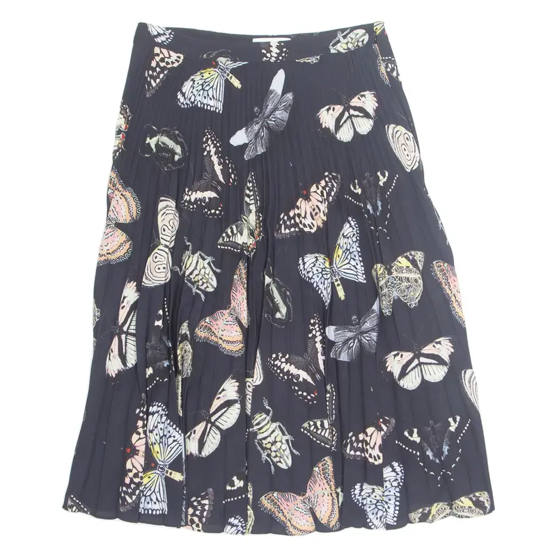 REISS Womens Pleated Skirt Black Midi UK 14