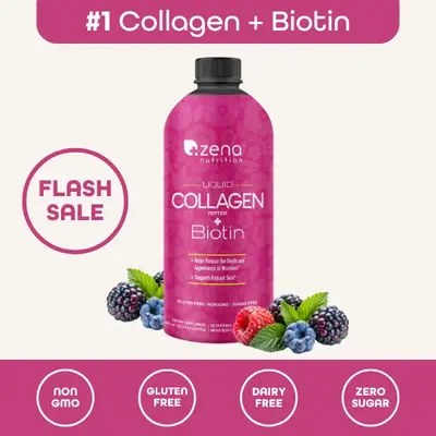Zena Nutrition Liquid Collagen + Biotin – 60 Servings | 2500mg Verisol Bioactive Collagen Peptides + 5000mcg Biotin | Hair,...