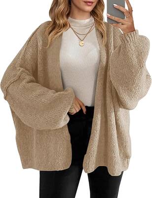 Womens Oversized Cardigan Sweaters Open Front Chunky Knit Casual Long Lantern Sleeve Fall Sweater Coats