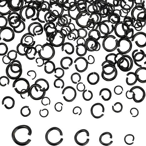 UNICRAFTALE about 160pcs 5 Sizes 5/6/7/8/9mm Open Jump Rings Stainless Steel Jump Ring Black Connector Rings for Jewelry Maki...