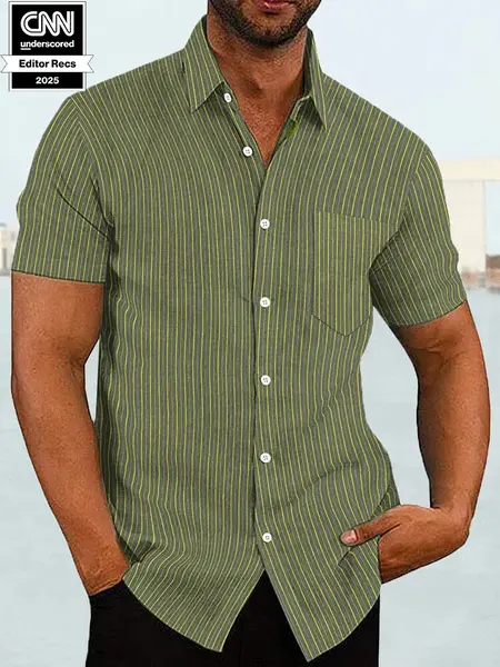 Short Sleeve Casual Shirt (US Only), Green Stripe / L