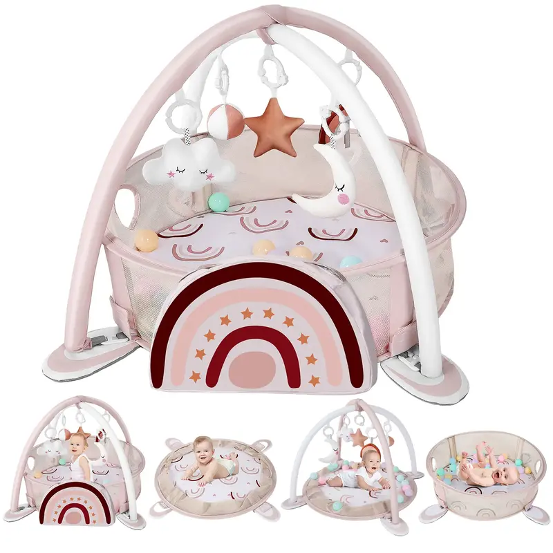 4-in-1 Baby Play Mat Baby Gym,Tummy Time Mat for Floor Activity Gym Ball Pit Including 30 Balls with 5 Infant Learning Sensor...