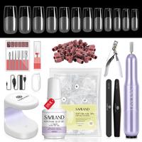 SAVILAND Gel X Nail Kit: Square Gel Nail Kit with 500 PC Gel X Soft Tips 4-in-1 Gel UV/LED Lamp Nail Drill and Acrylic Nail A...