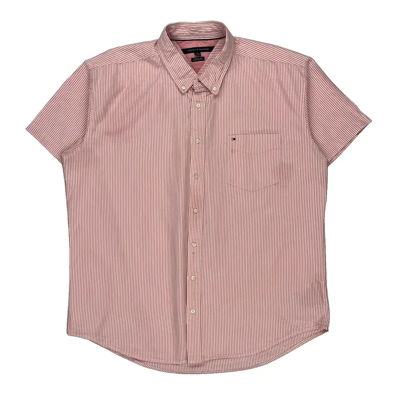Tommy Hilfiger Striped Short Sleeve Shirt - 2XL Red Cotton