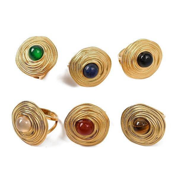 Round Natural Mixed Stone Finger Rings