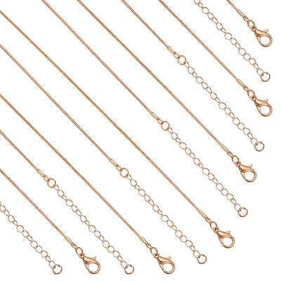 12Pcs 2 Style Brass Round Snake Chain Necklaces Set