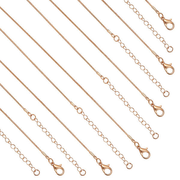 12Pcs 2 Style Brass Round Snake Chain Necklaces Set