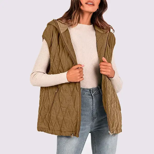 PrettyGarden Women's Quilted Vest Casual Sleeveless Hooded Zip Up Diamond pattern Jacket With Pockets Winter Coat Outerwear M...
