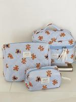 Cute Cartoon Bear Pattern Makeup Bag Set, 3 Counts Portable Cosmetic Organizer Pouch, Zipper Makeup Bag, Versatile Storage Ba...