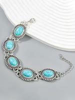 Boho Style Turquoise Texture Decor Link Bracelet, Vintage Style Bracelet for Women & Girls, Fashion Jewelry for Party, Daily ...