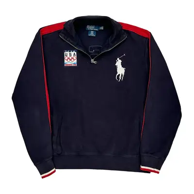 Usa Olympics Polo By Ralph Lauren Graphic 1/4 Zip - Large Navy Cotton