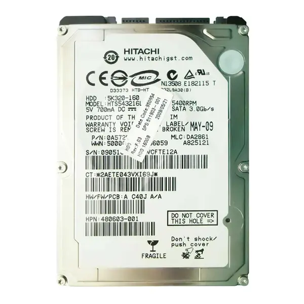 511903-001 HP 160GB 3Gb/s SATA 5400 2.5-inch 8MB Hard Drive