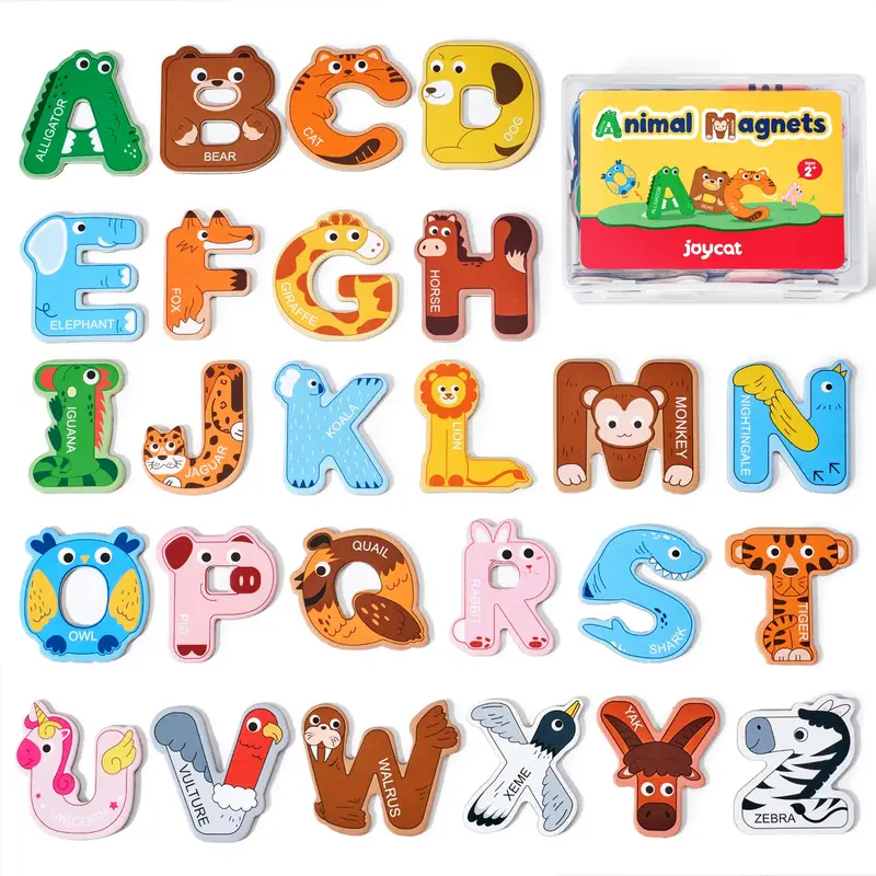JoyCat Wooden Thick Alphabet Fridge Magnets, Large Size Cute Animals Fruits Colorful ABC Magnetic Letters 26 Uppercase Letter...