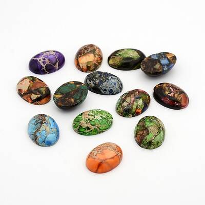 Dyed Natural Regalite/Imperial Jasper/Sea Sediment Jasper Oval Dome Flatback Gemstone Cabochons