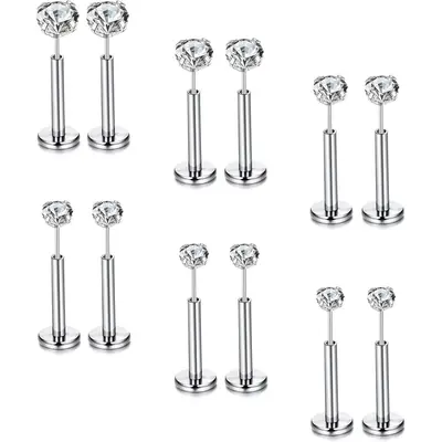 FLORIDECO 12PCS Surgical Steel Threadless Flat Back Earrings Tragus Cartilage Earrings Push Pin Nose Studs Nostril Lip Medusa...