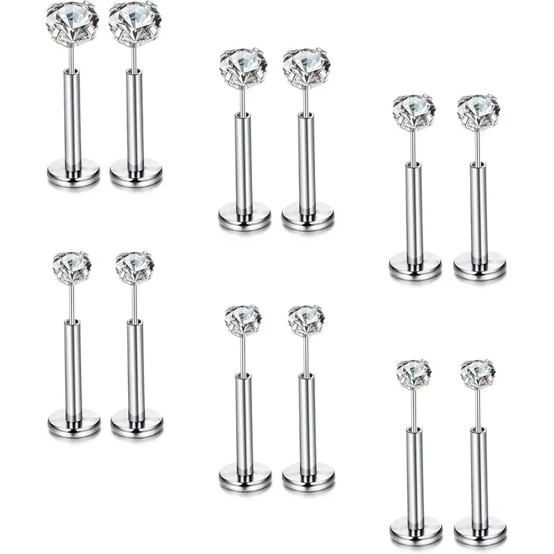 FLORIDECO 12PCS Surgical Steel Threadless Flat Back Earrings Tragus Cartilage Earrings Push Pin Nose Studs Nostril Lip Medusa...