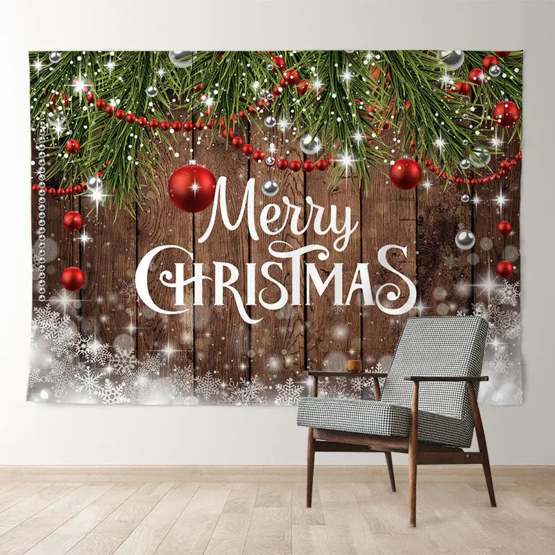 Aperturee White Merry Christmas Wood Snowy Winter Backdrop