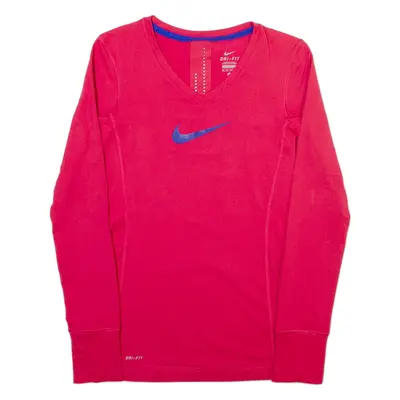 NIKE Womens T-Shirt Pink Long Sleeve V-Neck XS