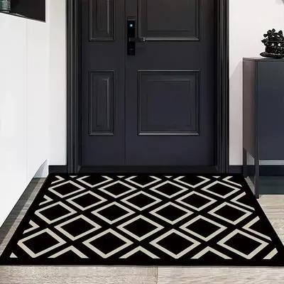 Geometric Pattern Door Rug Mat, 1 Count Rectangle Anti-slip Entrance Floor Rug Mat with TPR Base, Creative Design Entry Carpe...