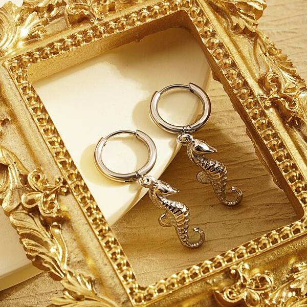 Non-Tarnish Stainless Steel Sea Horse Dangle Earrings for Women