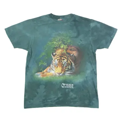 HARLEQUIN Museum De Geneve Tiger Print Mens Tie Dye T-Shirt Green Crew Neck S