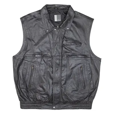 HENRY MONELL Mens Biker Gilet Black Leather 2XL