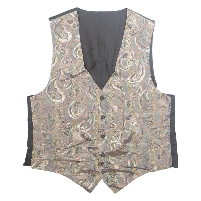 Mens Waistcoat Brown Viscose Crazy Pattern L