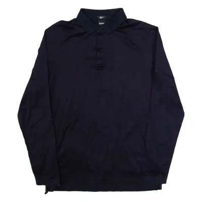 HUGO BOSS Slim Fit Mens Polo Shirt Blue Long Sleeve M