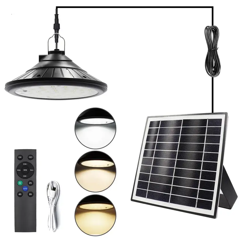 Solar Pendant Light, 4 Modes 120° Adjustable Solar Barn Lights Gazebo Lights, 16.4FT IP65 Waterproof Solar Shed Light Indoor...