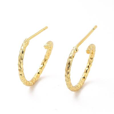 Brass Faceted C-shape Stud Earrings