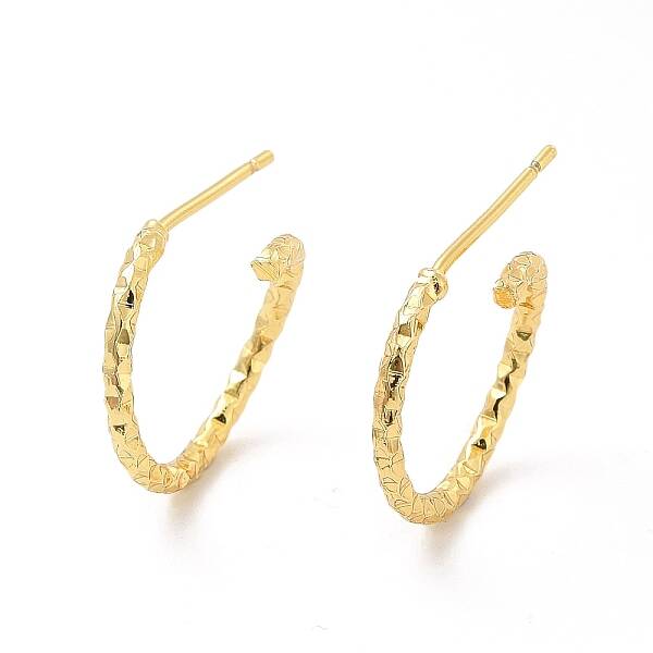 Brass Faceted C-shape Stud Earrings