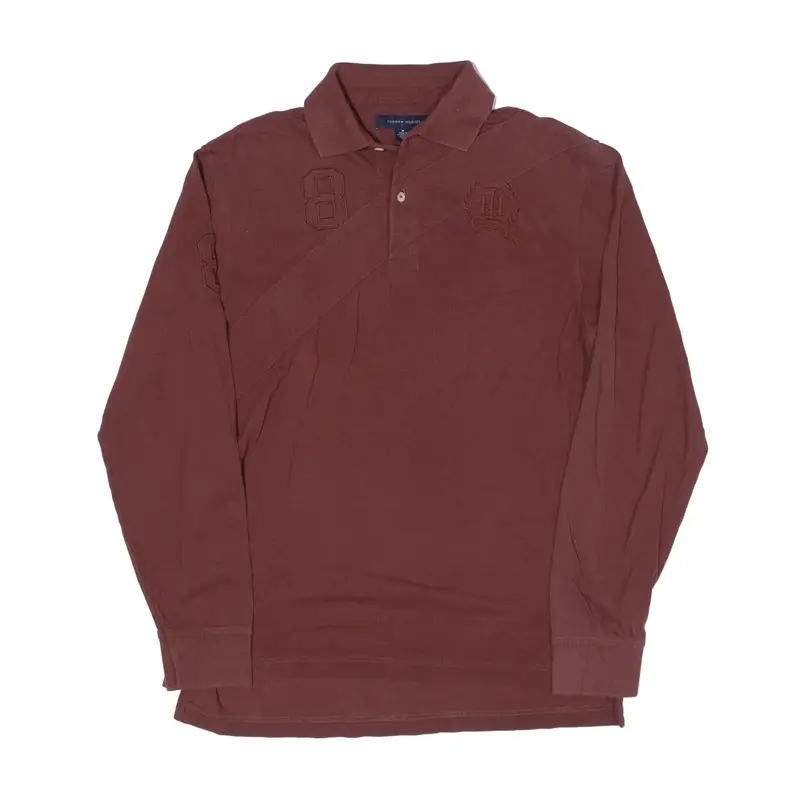 TOMMY HILFIGER Polo Shirt Brown Long Sleeve Mens M