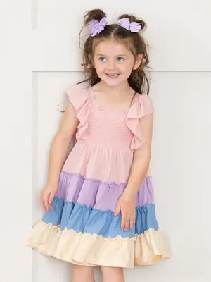 Tiered Color Blocked Pastel Dress