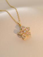 360 Degree Rotatable Flower Design Pendant Necklace for Women, Artificial Gemstone Decor Necklace for Party, Daily Decor, Tre...