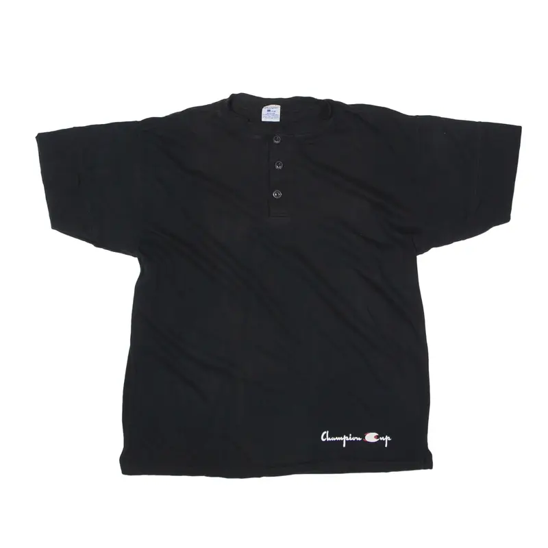 CHAMPION Polo Shirt Black Short Sleeve Mens M