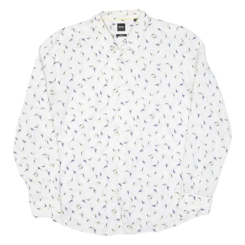 BOSS Slim Fit Mens Shirt White Floral Long Sleeve 3XL