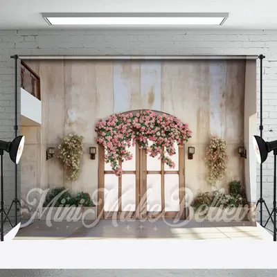 Indoor Sunshine Floral Wood Door Retro Wall Backdrop - Aperturee