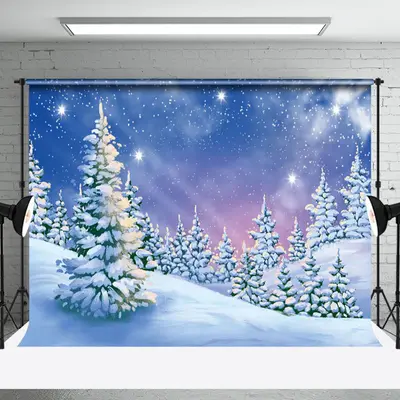 Aperturee Painted Snowy Winter Field Forest Scene Backdrop