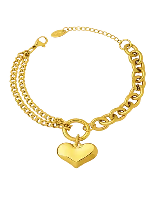 18K Gold Heart Charm Chain Bracelet