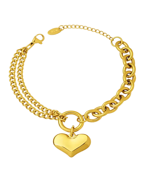 18K Gold Heart Charm Chain Bracelet
