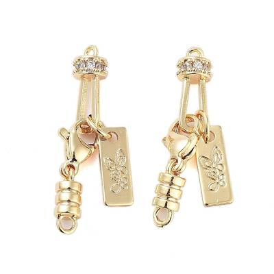 Brass Micro Pave Clear Cubic Zirconia Lobster Claw Clasps