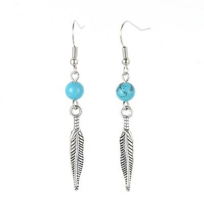 Feather Alloy Synthetic Turquoise Dangle Earrings